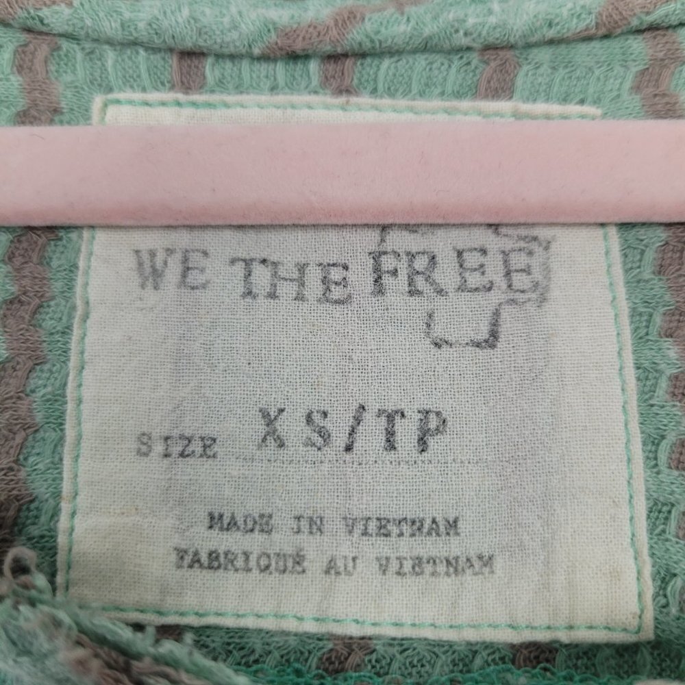 Free People We the Free Green/Brown Stripe Peplum Hem Thermal Top XS - Picture 3 of 8